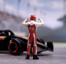 Load image into Gallery viewer, 1:64 Painted Figure Model Miniature Resin Helmet Racer Driver in Red Raise Hand