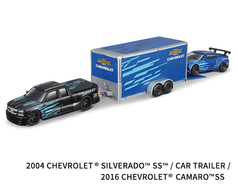 Maisto 1:64 2004 Silverado Pickup Trailer 2016 Camaro Model Toy
