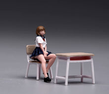 Load image into Gallery viewer, 1:64 Painted Figure Model Miniature Resin Sand Uniform Girl Desk Chair Set