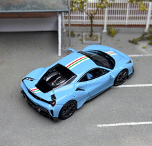Load image into Gallery viewer, TOC 1:64 Baby Blue 488 Pista Coupe Sports Model Diecast Metal Car New Collection