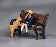 Load image into Gallery viewer, 1:64 Painted Figure Model Miniature Resin Diorama Uniform Girl Puppy Bench Set