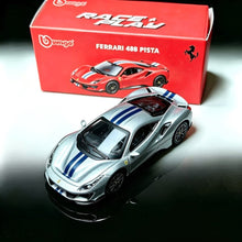 Load image into Gallery viewer, Bburago 1:64 Silver 488 Pista Sports Open Model Diecast Metal Car Box New Collection