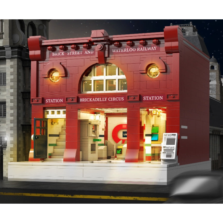 1836PCS MOC City Street London Underground Train Station Model Toy Building Block Brick Gift Kids DIY Compatible Lego Light