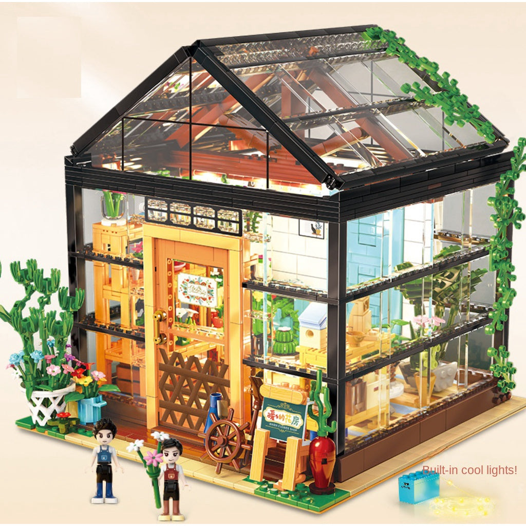2079PCS MOC City Street Flower Shop House Figure Light Model Toy Building Block Brick Gift Kids DIY Compatible Lego