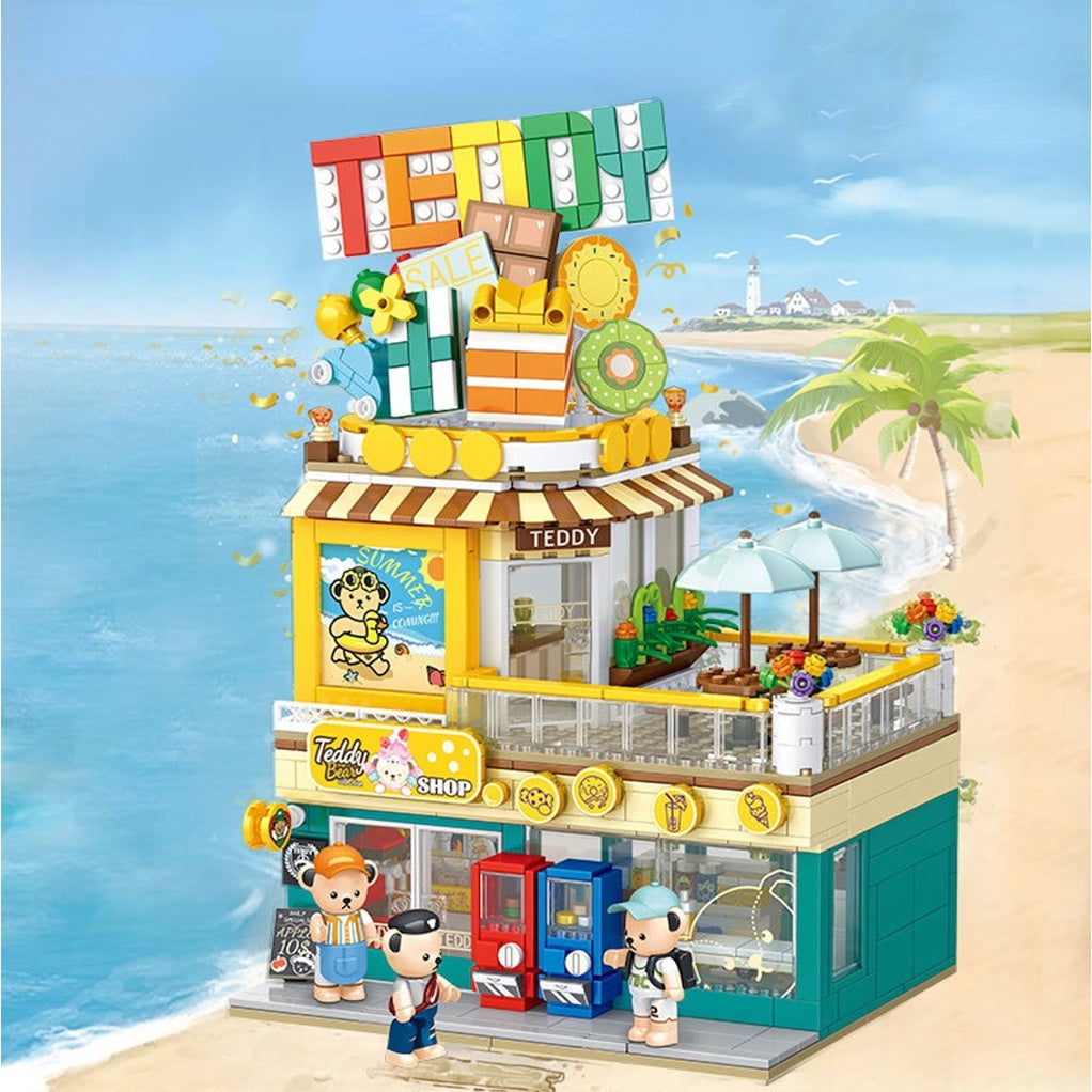 1156PCS MOC City Street Cute Bear Convenience Store Shop Figure Model Toy Building Block Brick Gift Kids DIY Compatible Lego