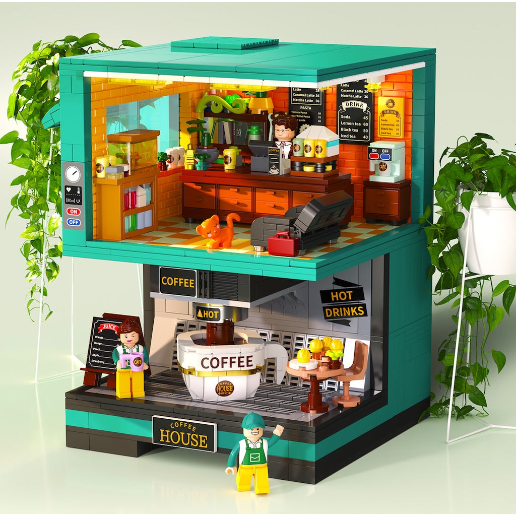 1228PCS MOC Micro Mini Coffee Maker Machine Cafe Shop Restaurant Figure Model Toy Building Block Brick Gift Kids DIY