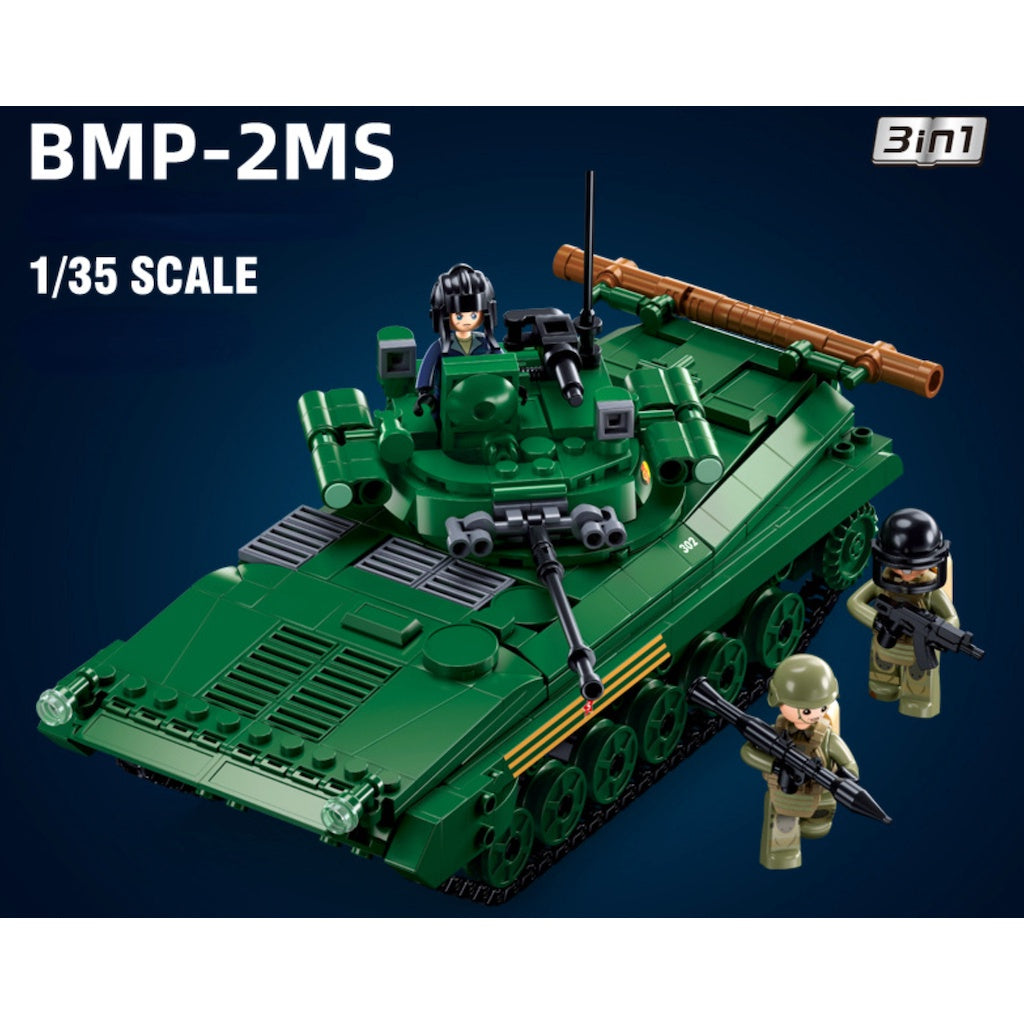 738PCS Military WW2 3in1 BMP-2 MS Infantry Fighting Vehicle IFV Tank Figure Model Toy Building Block Brick Gift Kids DIY Set New 1:35 Compatible Lego
