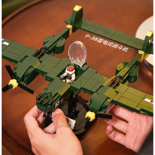 Load image into Gallery viewer, 502PCS Military WW2 P-38 Lightning Thunder Air Fighter Aircraft Figure Model Toy Building Block Brick Gift Kids DIY Compatible Lego With Stand Display