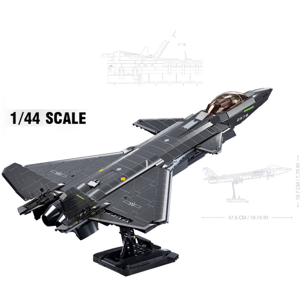 1007PCS Military WW2 J-20 Chengdu Stealth Air Fighter Jet Aircraft Figure Model Toy Building Block Brick Gift Kids DIY Set New 1:44 Compatible Lego
