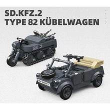 Load image into Gallery viewer, 336PCS MOC Military Set SD.KFZ.2 Half Track Motorcycle Type VW82 Kubelwagen Model Toy Building Block Brick Gift Kids DIY Set New 1:35 Compatible Lego