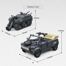 Load image into Gallery viewer, 336PCS MOC Military Set SD.KFZ.2 Half Track Motorcycle Type VW82 Kubelwagen Model Toy Building Block Brick Gift Kids DIY Set New 1:35 Compatible Lego