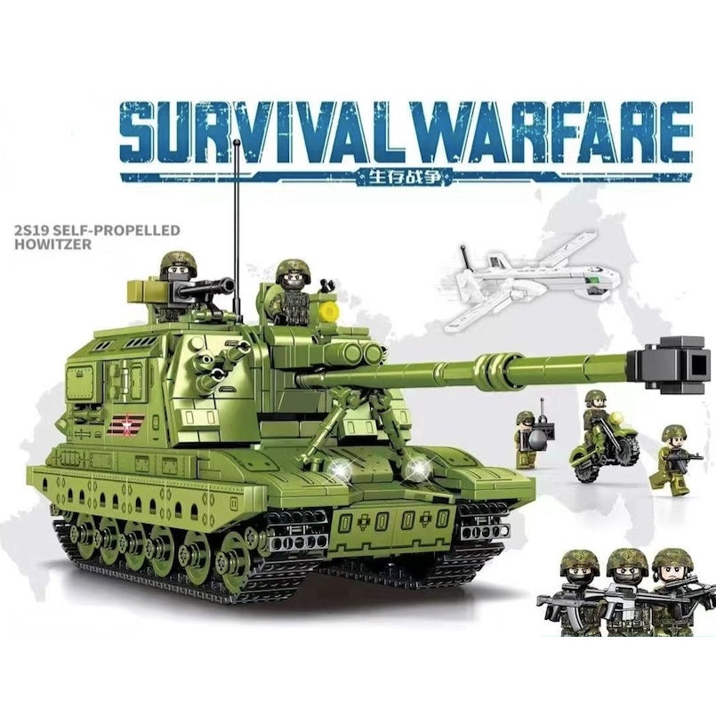 979PCS MOC Military WW2 2s19 Self-Propelled Howitzer Tank Figure Model Toy Building Block Brick Gift Kids Compatible Lego