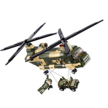 Load image into Gallery viewer, 513PCS Military WW2 CH-47 Chinook Transport Helicopter Jeep Figure Model Toy Building Block Brick Gift Kids