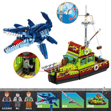 Load image into Gallery viewer, 888PCS MOC Mosasaurus Escape Dinosaur Figure Fishing Boat Model Toy Building Block Brick Gift Kids Compatible Lego