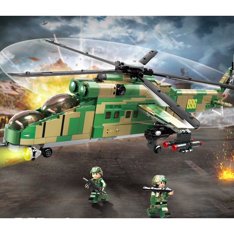 1006PCS MOC Military WW2 Mi-24 Mil Hind Helicopter Figure Model Toy Building Block Brick Gift Kids Compatible Lego