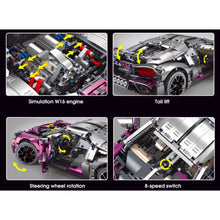 Load image into Gallery viewer, 3728PCS MOC Technic Large Purple Bugitti Veyron Super Racing Sports Car Model Toy Building Block Brick Gift Kids Compatible Lego 1:8