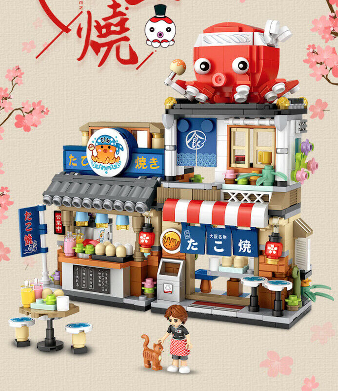 722PCS City MOC Japan Takoyaki Shop Store Building Blocks