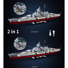 Load image into Gallery viewer, 1849PCS Military WW2 2in1 KMS Bismarck Tirpitz Battle Ship Battleship Model Toy Building Block Brick Gift Kids Compatible Lego 1:350