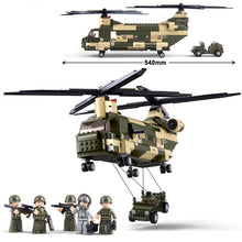 Load image into Gallery viewer, 513PCS Military WW2 CH-47 Chinook Transport Helicopter Jeep Figure Model Toy Building Block Brick Gift Kids