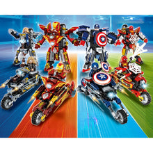 Load image into Gallery viewer, 487PCS 4 Sets 2in1 Deformation Avenger Thor Captain Spider Iron Man Motorcycle Motor Bike Figure Model Toy Building Block Brick Gift Kids Compatible Lego