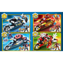 Load image into Gallery viewer, 487PCS 4 Sets 2in1 Deformation Avenger Thor Captain Spider Iron Man Motorcycle Motor Bike Figure Model Toy Building Block Brick Gift Kids Compatible Lego