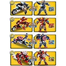 Load image into Gallery viewer, 487PCS 4 Sets 2in1 Deformation Avenger Thor Captain Spider Iron Man Motorcycle Motor Bike Figure Model Toy Building Block Brick Gift Kids Compatible Lego