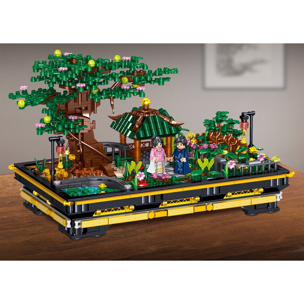 1008PCS Bonsai Mini Chinese Scholar Tree Park Figures Model Building Block Brick Toy Display Gift Set Kids New Compatible Lego