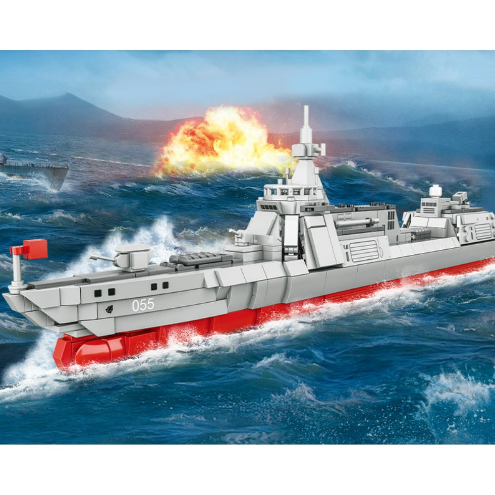 831PCS Military WW2 Type 055 Missile Destroyer Battle Ship Renhai Class Model Toy Building Block Brick Gift Kids Compatible Lego
