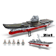 Load image into Gallery viewer, 2002PCS Military WW2 2in1 Shandong Aircraft Carrier 001A Arleigh Burke Class Destroyer Figure Model Toy Building Block Brick Gift Kids