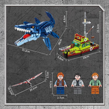 Load image into Gallery viewer, 888PCS MOC Mosasaurus Escape Dinosaur Figure Fishing Boat Model Toy Building Block Brick Gift Kids Compatible Lego