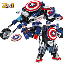 Load image into Gallery viewer, 487PCS 4 Sets 2in1 Deformation Avenger Thor Captain Spider Iron Man Motorcycle Motor Bike Figure Model Toy Building Block Brick Gift Kids Compatible Lego