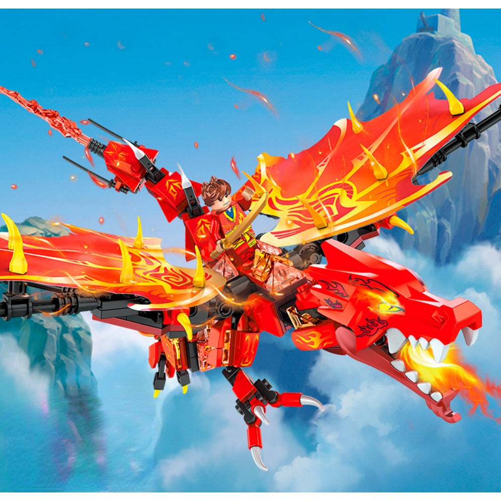 338PCS MOC Ninja Magna Flame Red Dragon Figure Model Toy Building