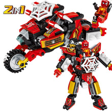 Load image into Gallery viewer, 487PCS 4 Sets 2in1 Deformation Avenger Thor Captain Spider Iron Man Motorcycle Motor Bike Figure Model Toy Building Block Brick Gift Kids Compatible Lego