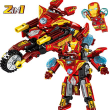 Load image into Gallery viewer, 487PCS 4 Sets 2in1 Deformation Avenger Thor Captain Spider Iron Man Motorcycle Motor Bike Figure Model Toy Building Block Brick Gift Kids Compatible Lego