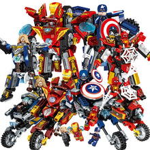 Load image into Gallery viewer, 487PCS 4 Sets 2in1 Deformation Avenger Thor Captain Spider Iron Man Motorcycle Motor Bike Figure Model Toy Building Block Brick Gift Kids Compatible Lego