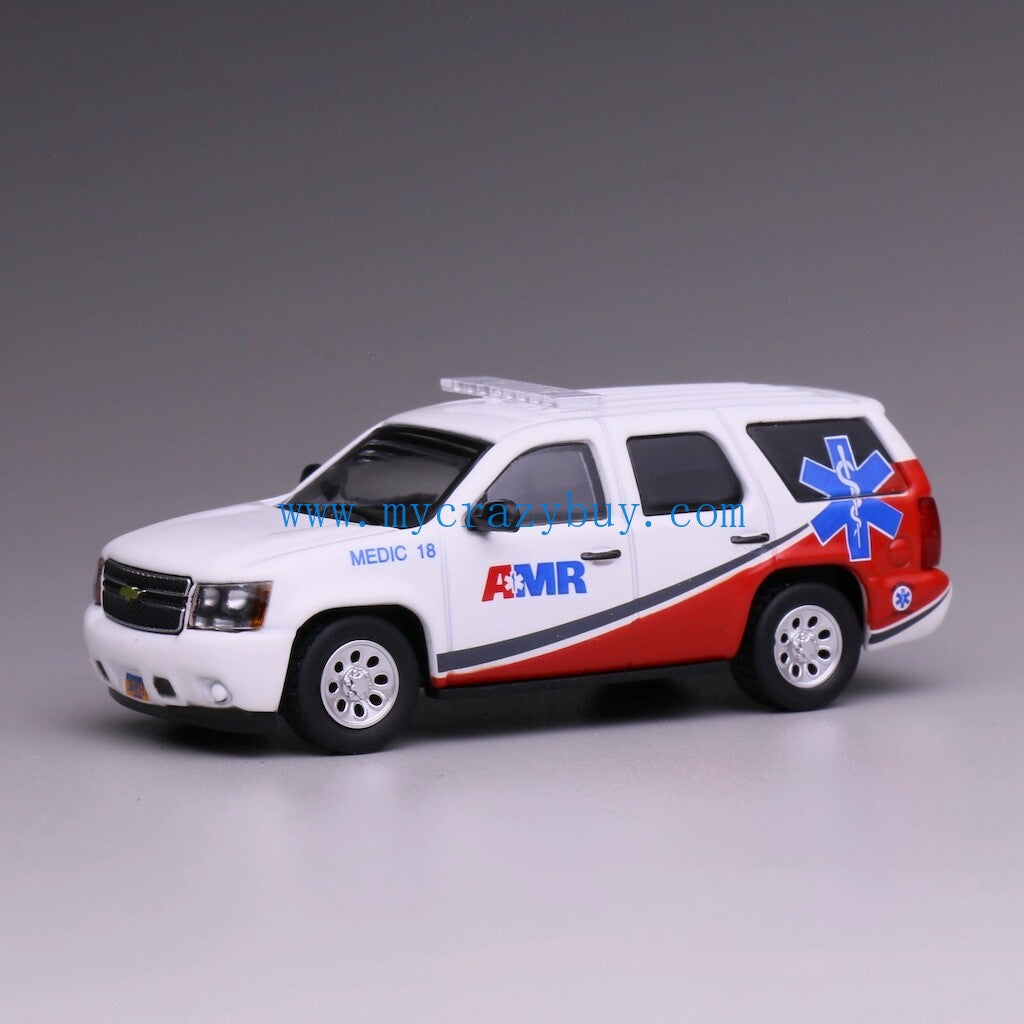 1:64 596 White Tahoe AMR Medic Ambulanc SUV Model Diecast Metal Car New Collection