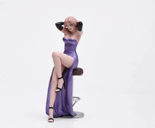 Load image into Gallery viewer, 1:24 Painted Figure Model Miniature Resin Diorama Purple Dress Girl Lady Sitting
