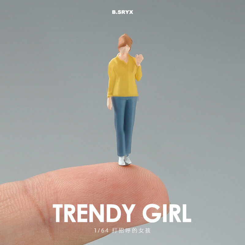 1:64 Painted Figure Mini Model Miniature Resin Diorama Sand Toy Say Hi Girl Lady New Scene