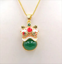 Load image into Gallery viewer, Nature Jade Traditional Lion Pendant Necklace Gift  Jewelry charm Blessing Green
