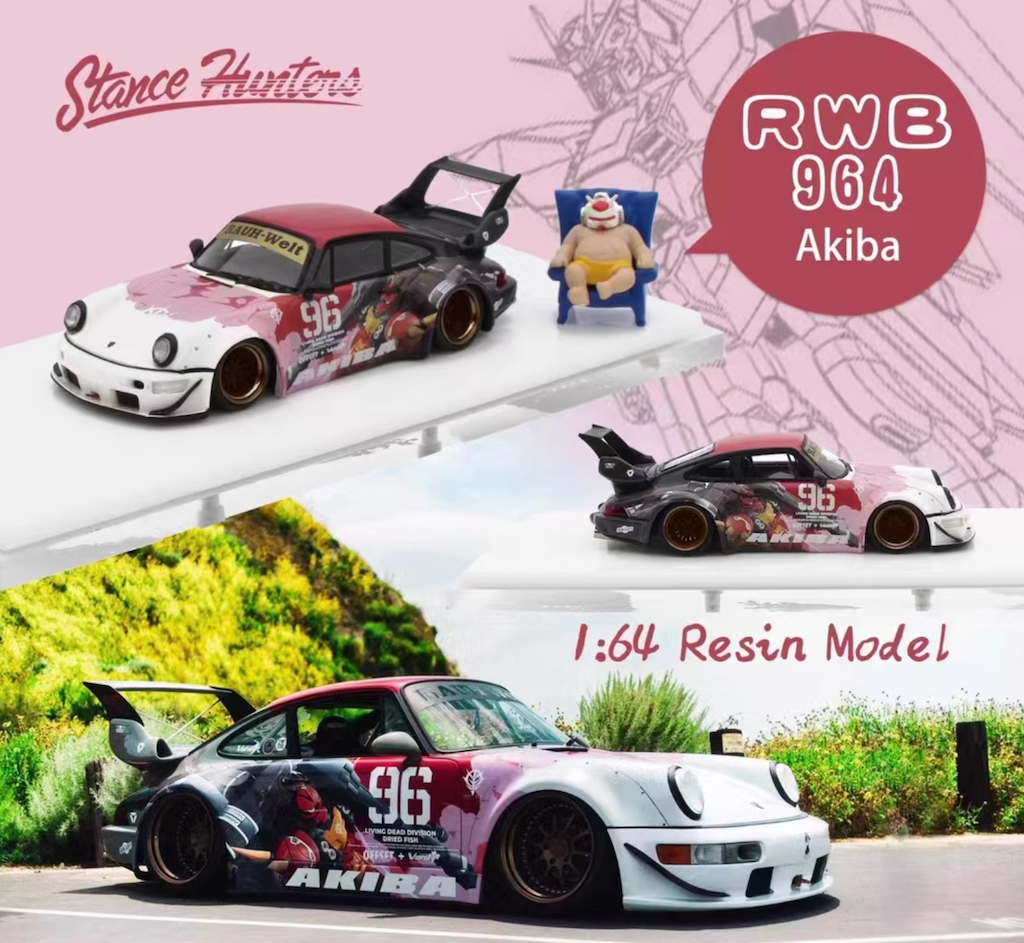 SH 1:64 Akiba 964 911 RWB Widebody Figure Sports Model Diecast Resin Car New