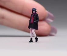 Load image into Gallery viewer, 1:64 Painted Figure Model Miniature Resin Diorama Black Coat Girl Scarf Lady
