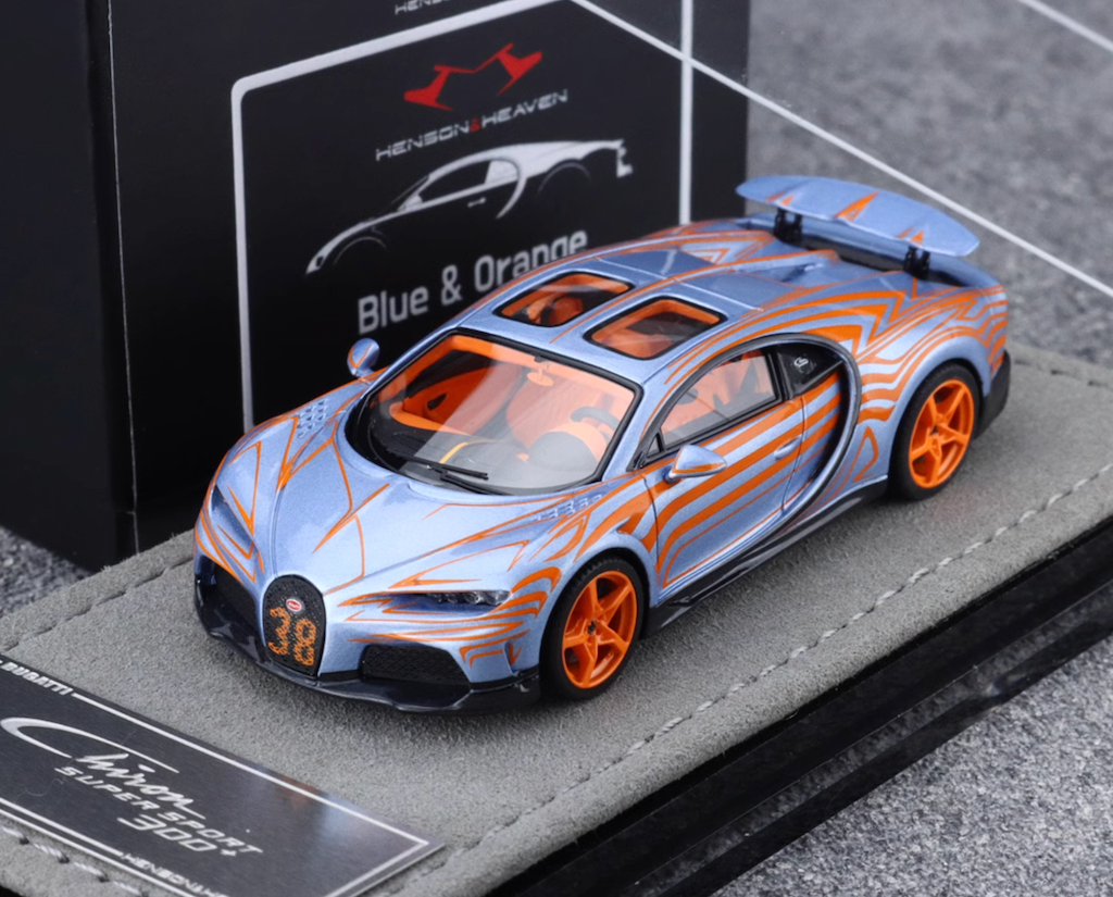 HH 1:64 Blue Orange Chiron Super Sports 300+ Model Diecast Resin Car BN