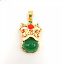Load image into Gallery viewer, Nature Jade Traditional Lion Pendant Necklace Gift  Jewelry charm Blessing Green

