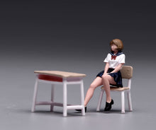Load image into Gallery viewer, 1:64 Painted Figure Model Miniature Resin Sand Uniform Girl Desk Chair Set
