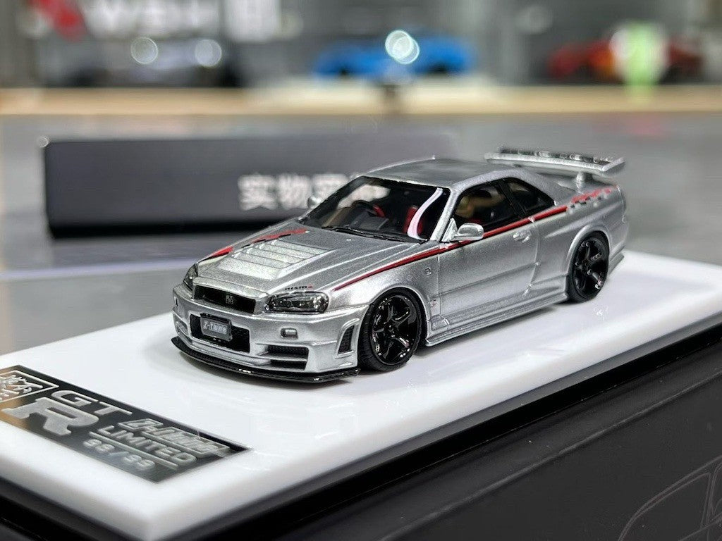 BZMW 1:64 Silver Decal Skyline GTR R34 NISMO Z-Tune Model Diecast Resin Car