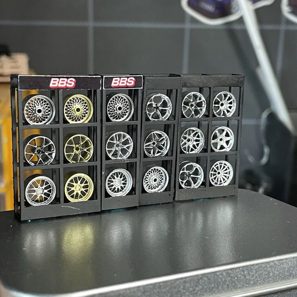 1:64 Garage Repair Shop Display Scene BBS Rims Set Model Resin For Car New Collection