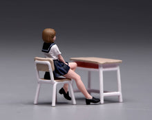 Load image into Gallery viewer, 1:64 Painted Figure Model Miniature Resin Sand Uniform Girl Desk Chair Set
