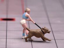 Load image into Gallery viewer, 1:64 Painted Figure Model Miniature Resin Sand Dog Walking Girl Lady Woman Pet
