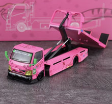 Load image into Gallery viewer, MG 1:64 Pink Dinosaur H300 Custom Tow Flatbed Truck Model Diecast Metal Car
