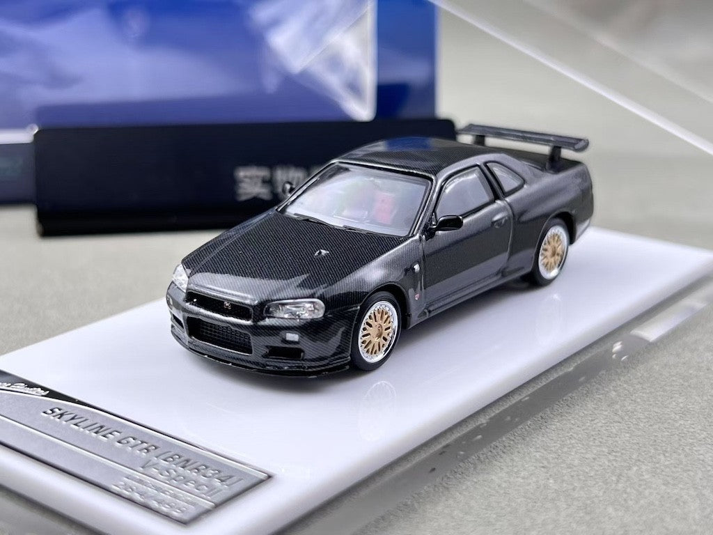 SH 1:64 Black Carbon Skyline GTR R34 Sports Model Diecast Metal Car New Collection